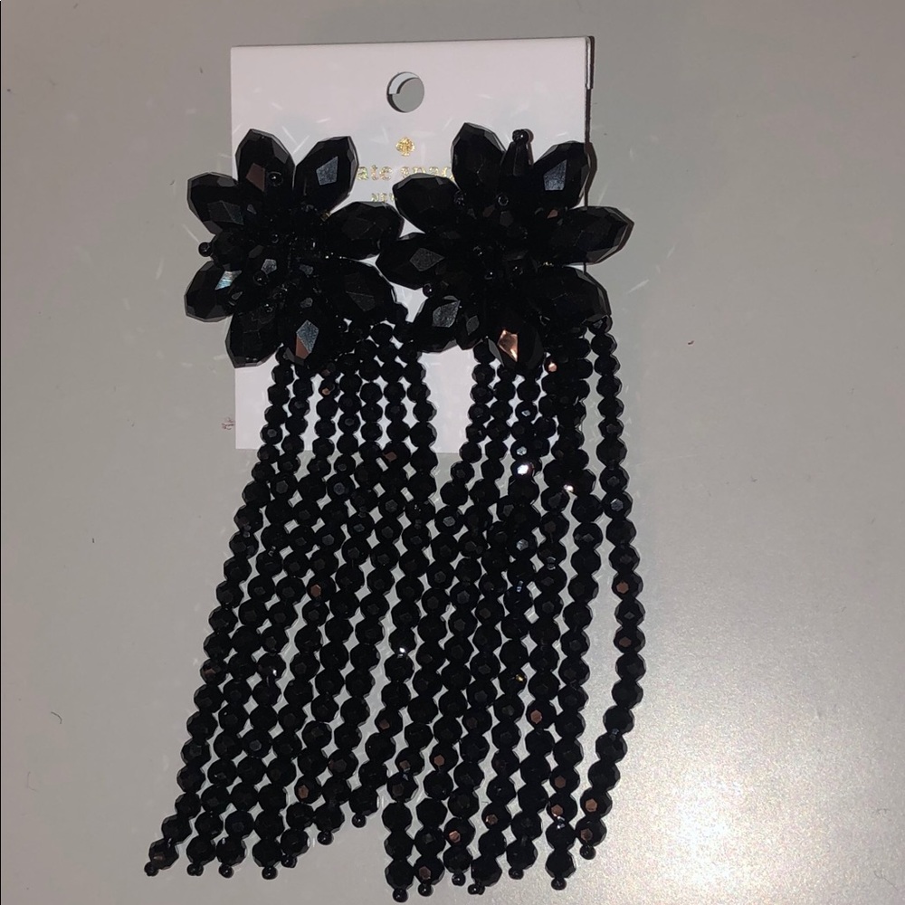 Kate spade black flower fringe crystal earrings